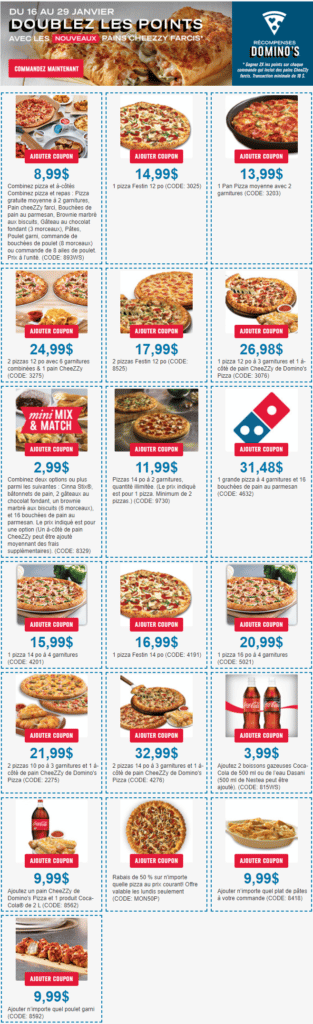 coupons rabais dominos pizza janvier 2023 semaine 3